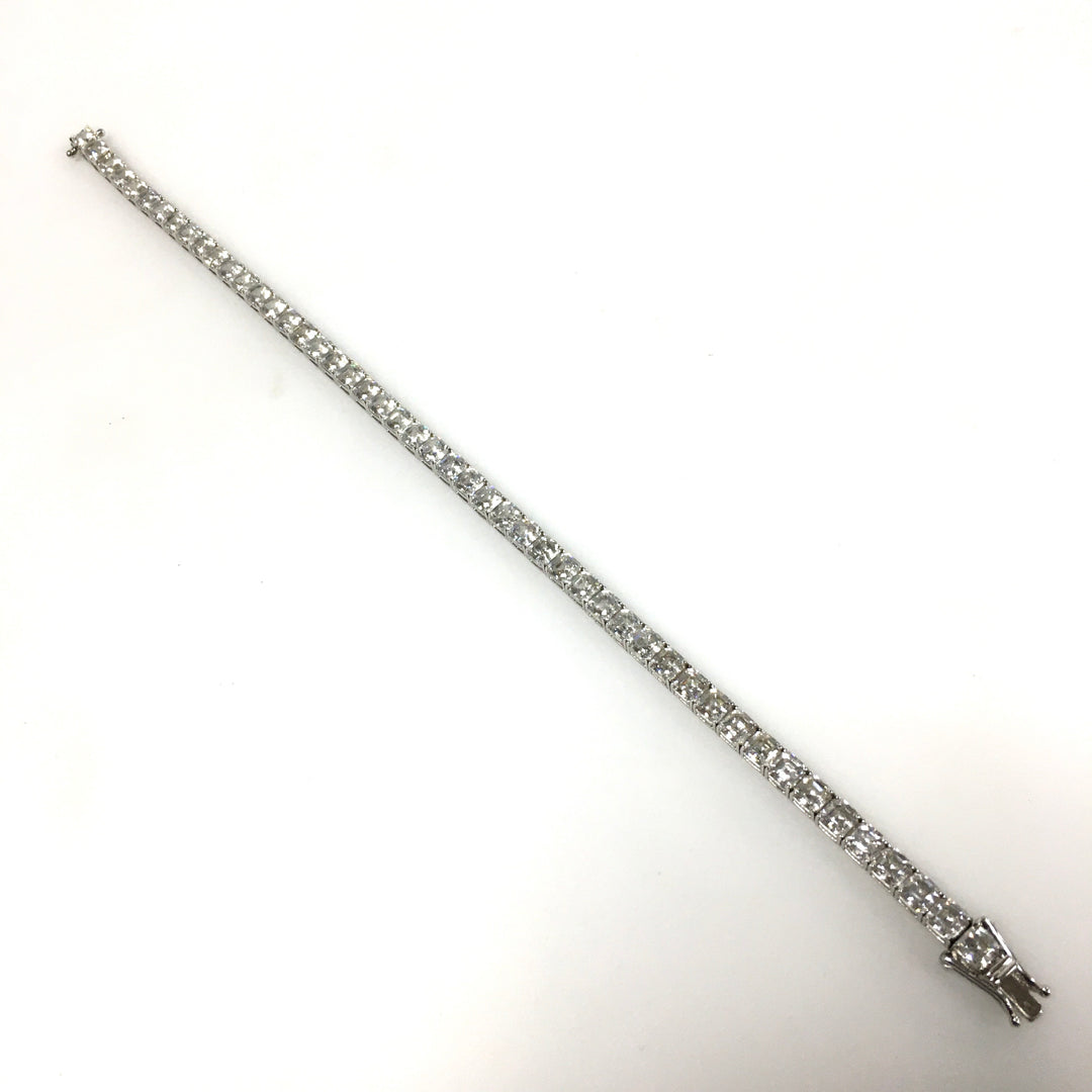 m735 Vintage Elegant Sterling Silver Multi Gemstones Tennis Link Bracelet 8"