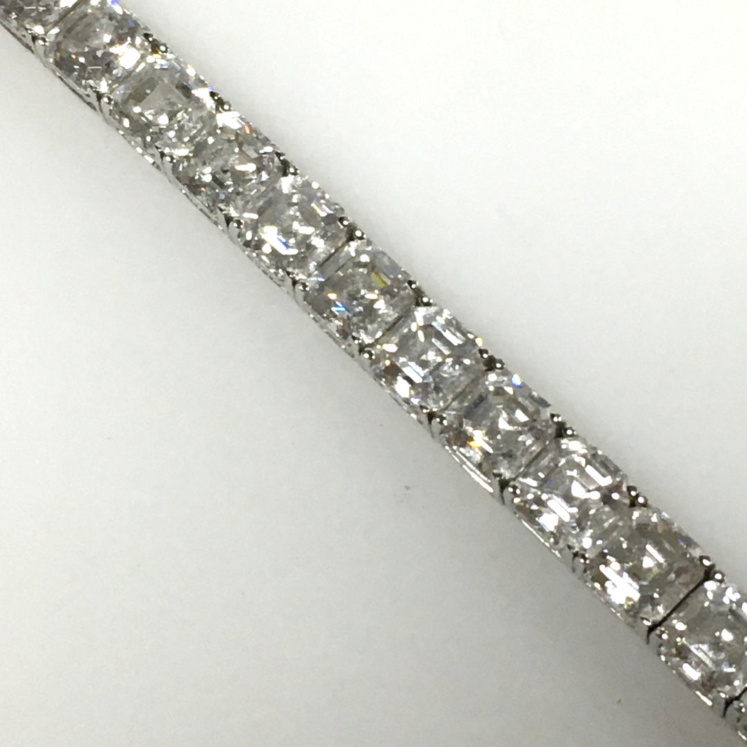 m735 Vintage Elegant Sterling Silver Multi Gemstones Tennis Link Bracelet 8"