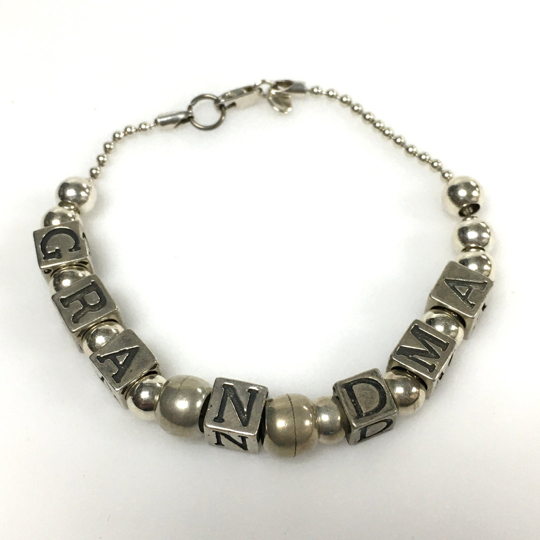 m739 Vintage 925 Sterling Silver Personalized Name Bracelet GRANDMA Letter Cubes