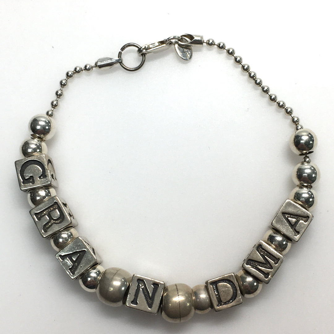 m739 Vintage 925 Sterling Silver Personalized Name Bracelet GRANDMA Letter Cubes