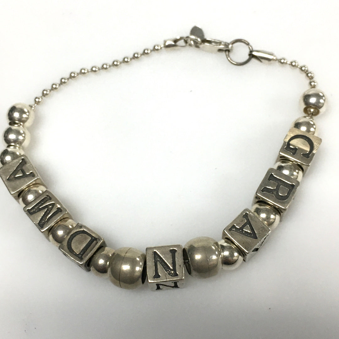 m739 Vintage 925 Sterling Silver Personalized Name Bracelet GRANDMA Letter Cubes
