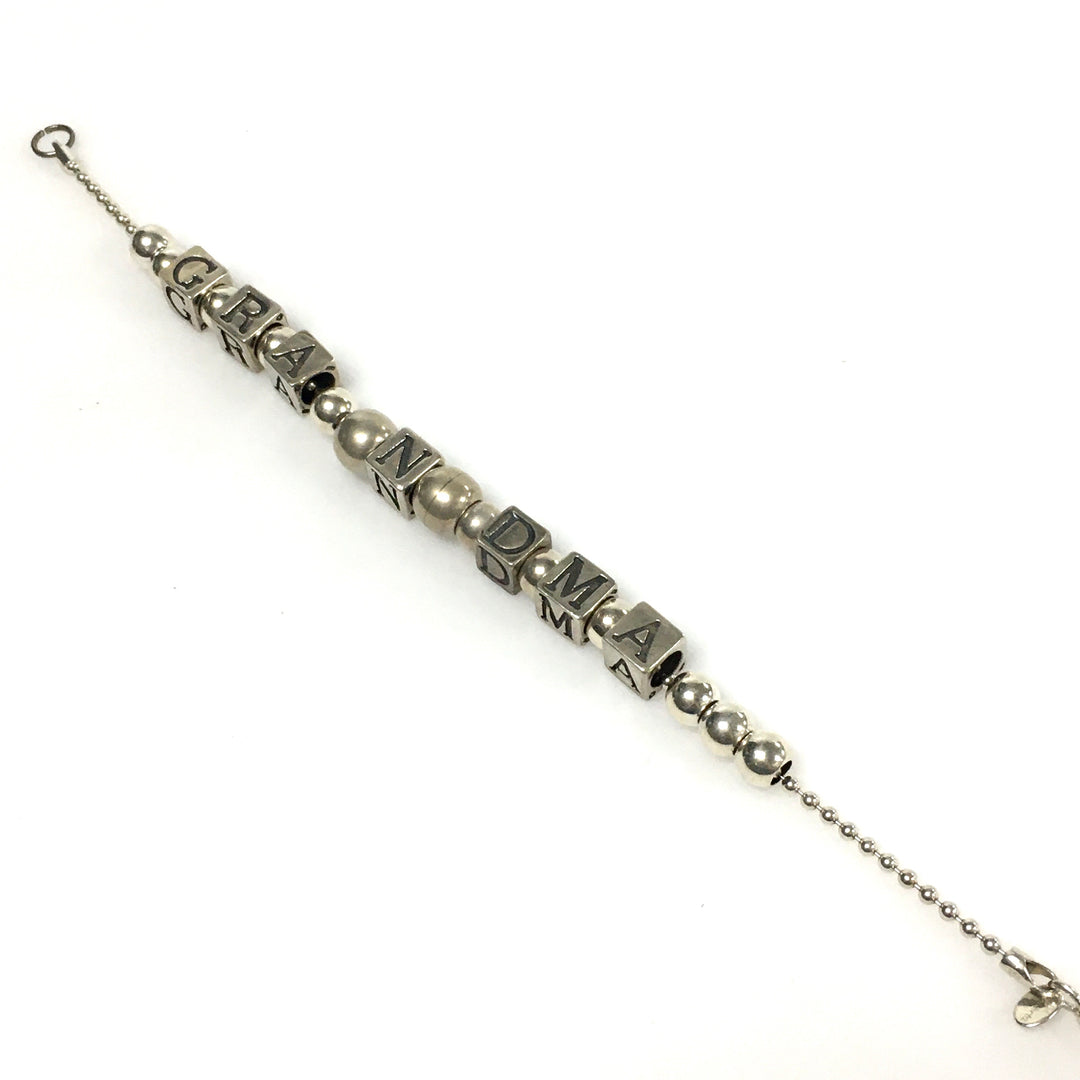 m739 Vintage 925 Sterling Silver Personalized Name Bracelet GRANDMA Letter Cubes