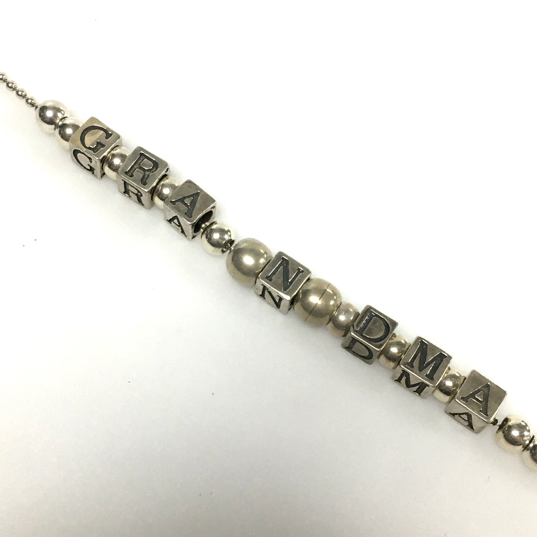 m739 Vintage 925 Sterling Silver Personalized Name Bracelet GRANDMA Letter Cubes