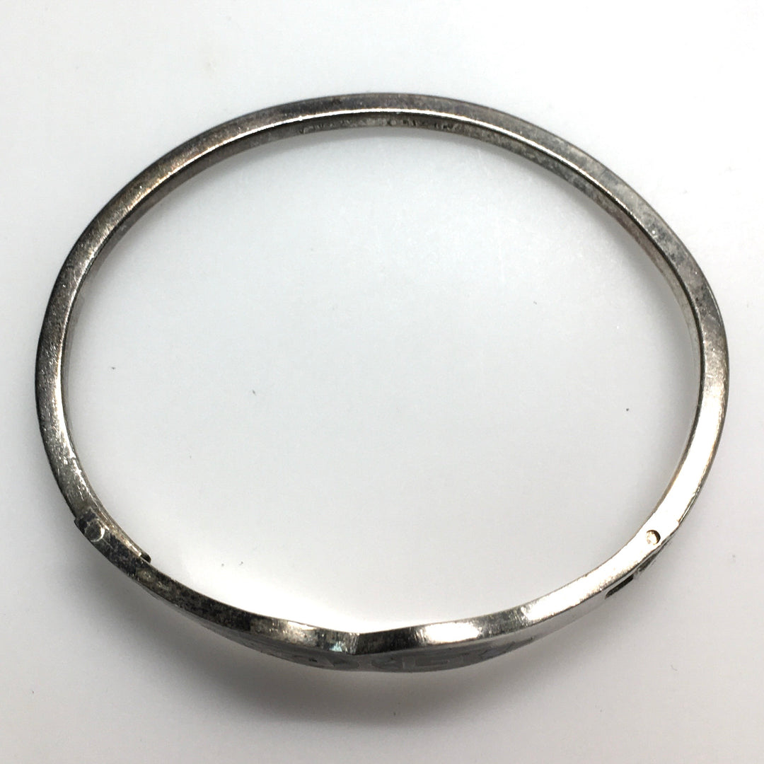 m740 Vintage Mexican Sterling Silver Darkened Mosaic Hinged Bangle Bracelet 7.25