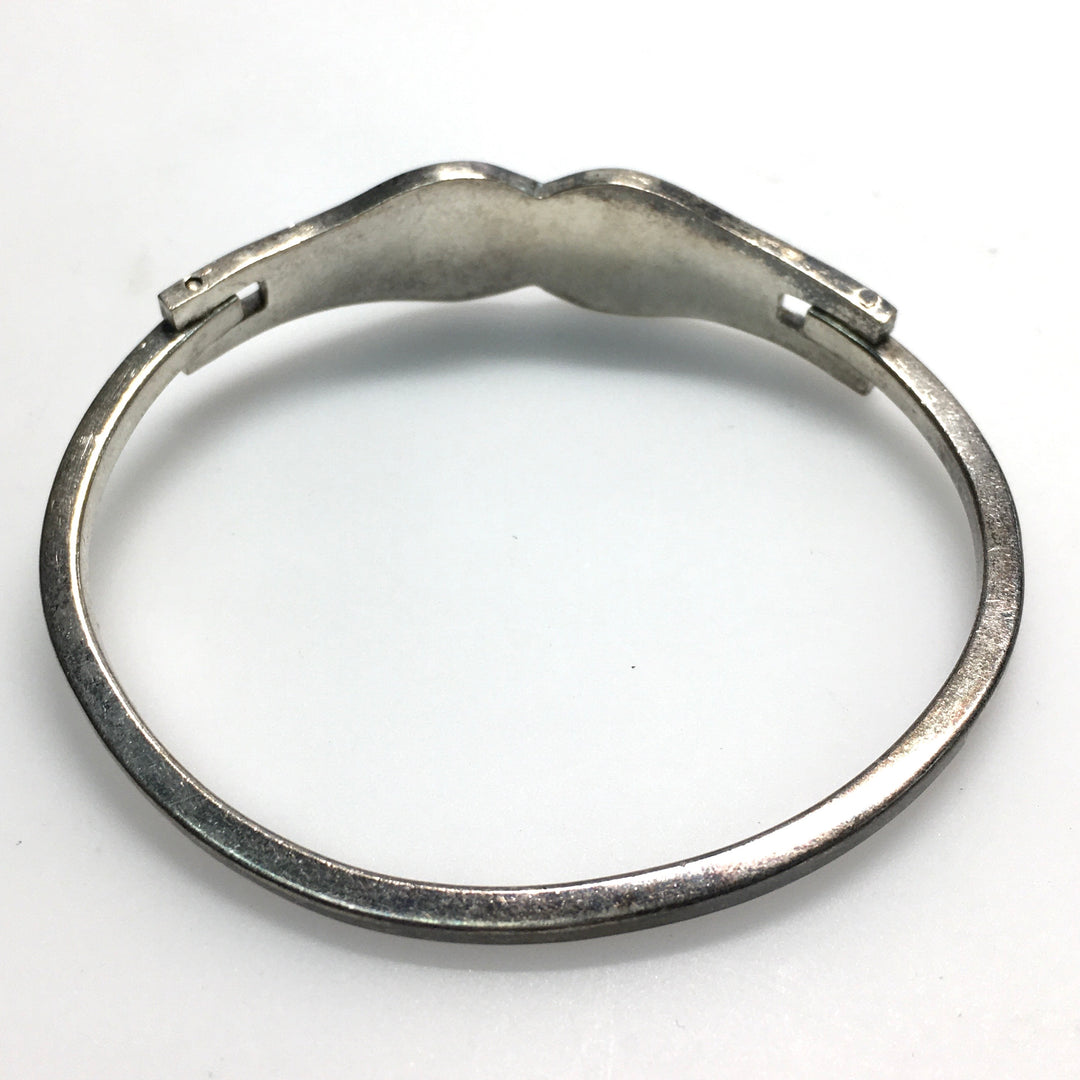 m740 Vintage Mexican Sterling Silver Darkened Mosaic Hinged Bangle Bracelet 7.25