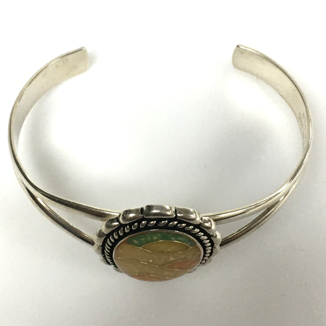 m744 Vintage Carolyn Pollack Relios Mosaic Sunrise Sterling Silver Cuff Bracelet