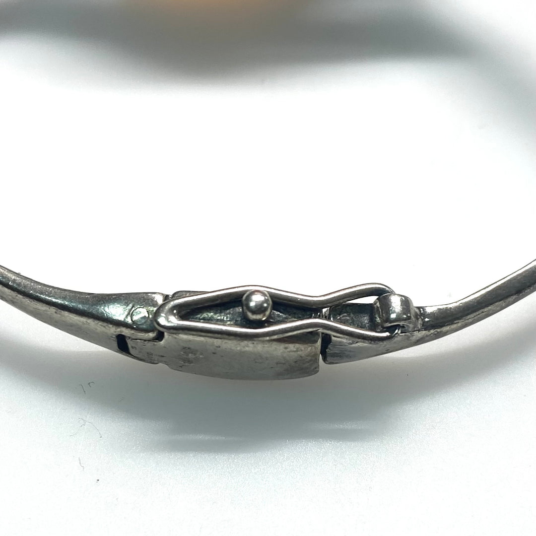 m745 Vintage Oval Natural Baltic Amber Leaf 925 Sterling Silver Bangle Bracelet