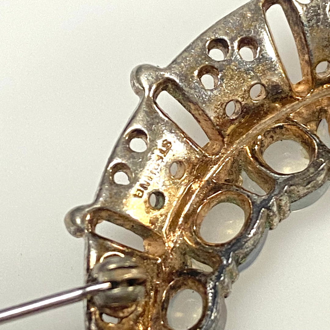 m746 Vintage Crown Trifari Sterling Silver Crescent Moon Brooch Alfred Philippe