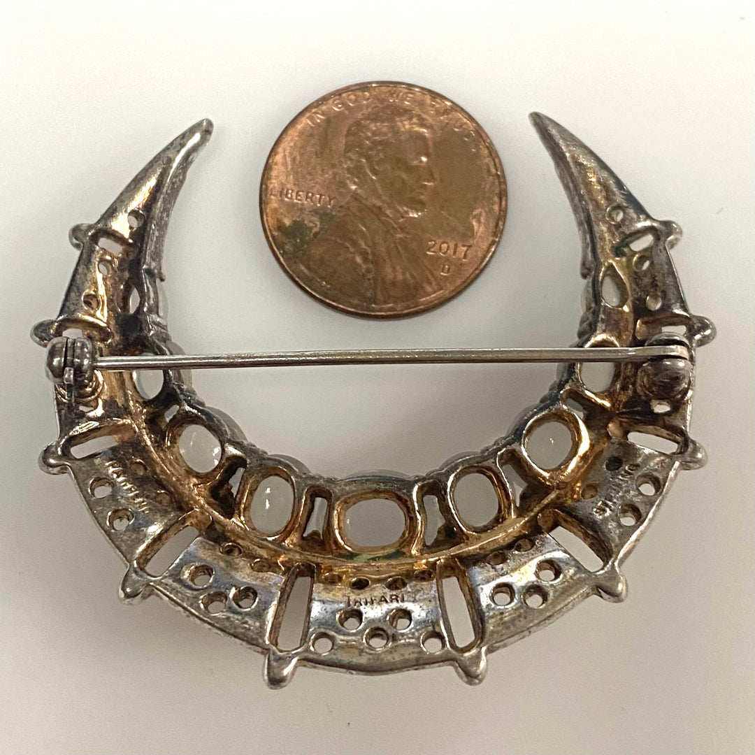 m746 Vintage Crown Trifari Sterling Silver Crescent Moon Brooch Alfred Philippe