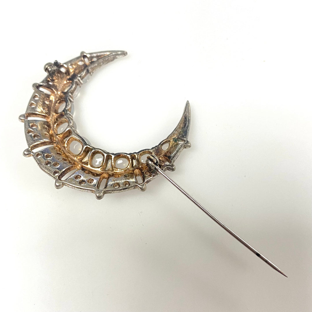 m746 Vintage Crown Trifari Sterling Silver Crescent Moon Brooch Alfred Philippe