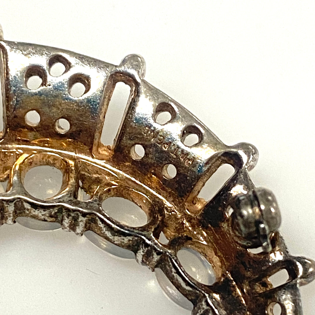 m746 Vintage Crown Trifari Sterling Silver Crescent Moon Brooch Alfred Philippe