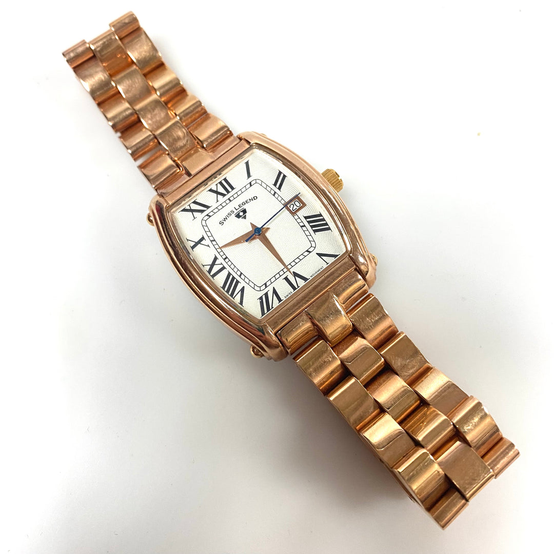 m749 Vintage Swiss Legend Quartz Stainless Gold Tone Tonneau Case Wrist Watch