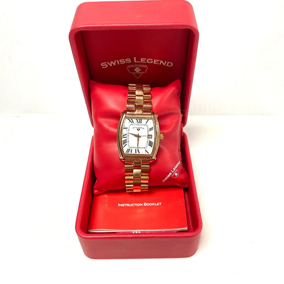 m749 Vintage Swiss Legend Quartz Stainless Gold Tone Tonneau Case Wrist Watch