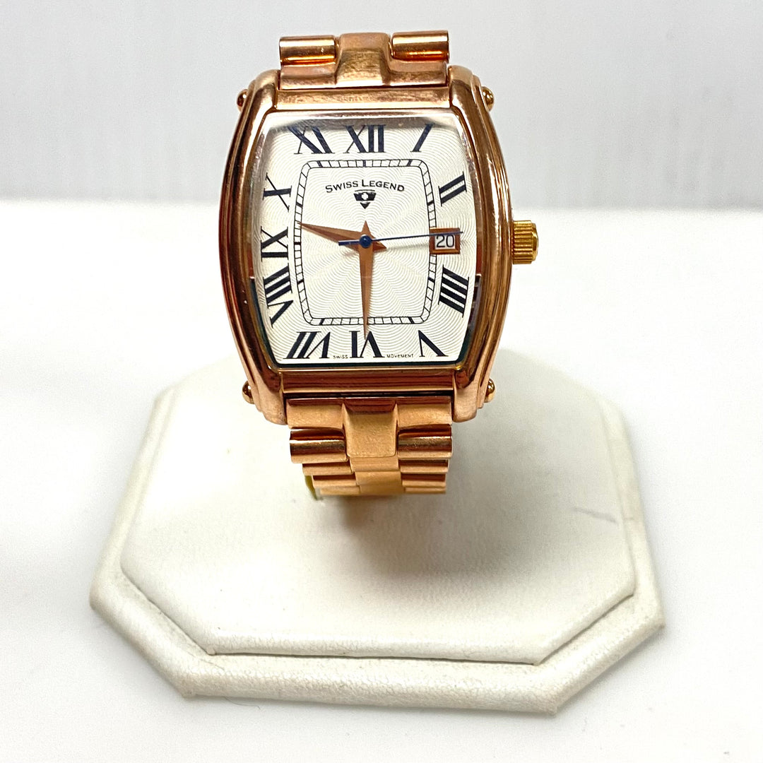 m749 Vintage Swiss Legend Quartz Stainless Gold Tone Tonneau Case Wrist Watch