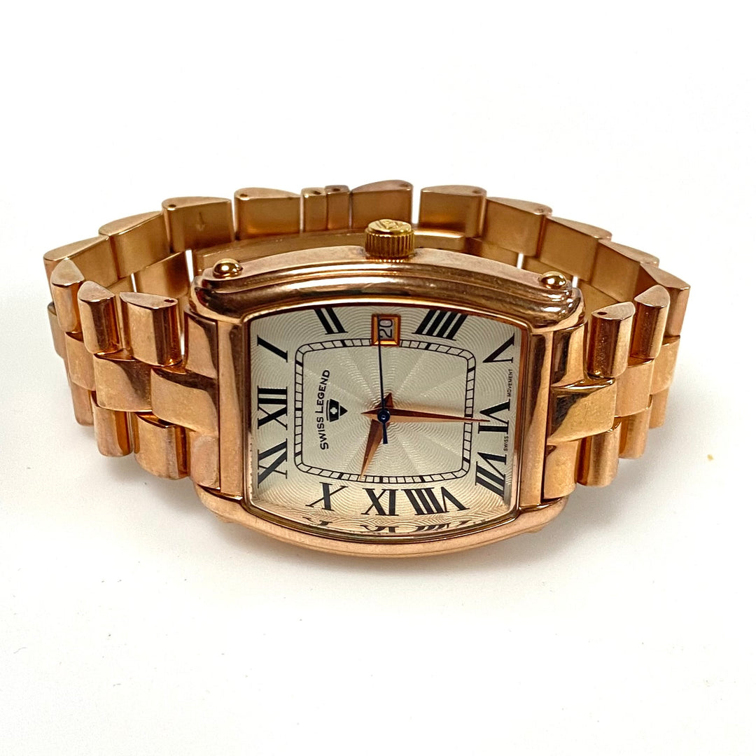 m749 Vintage Swiss Legend Quartz Stainless Gold Tone Tonneau Case Wrist Watch