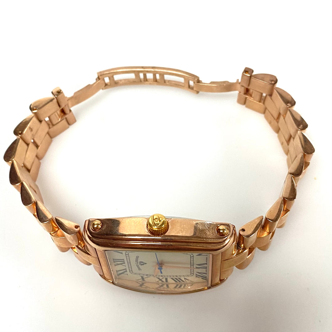 m749 Vintage Swiss Legend Quartz Stainless Gold Tone Tonneau Case Wrist Watch