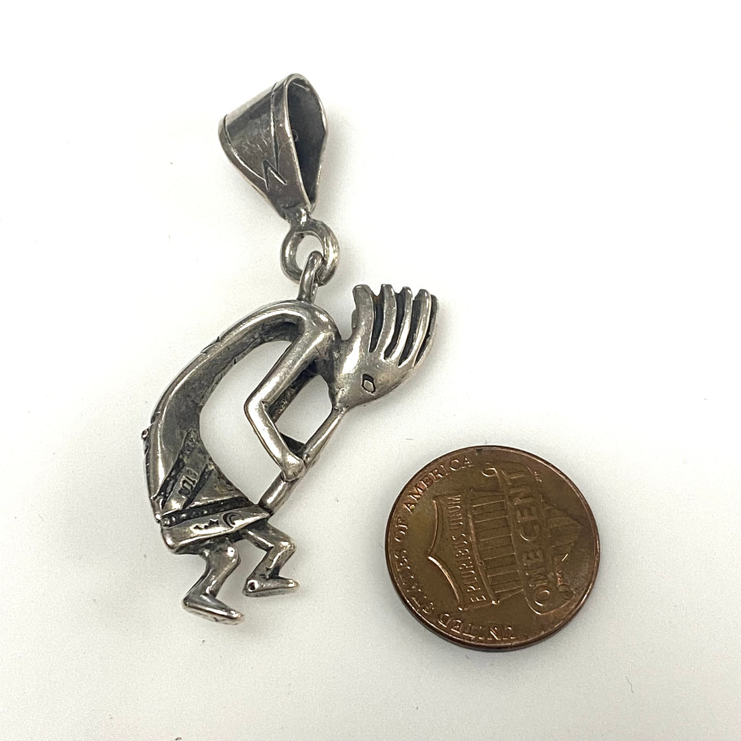 m755 Vintage Three-dimensional Sterling Silver Kokopelli Pendant Native American