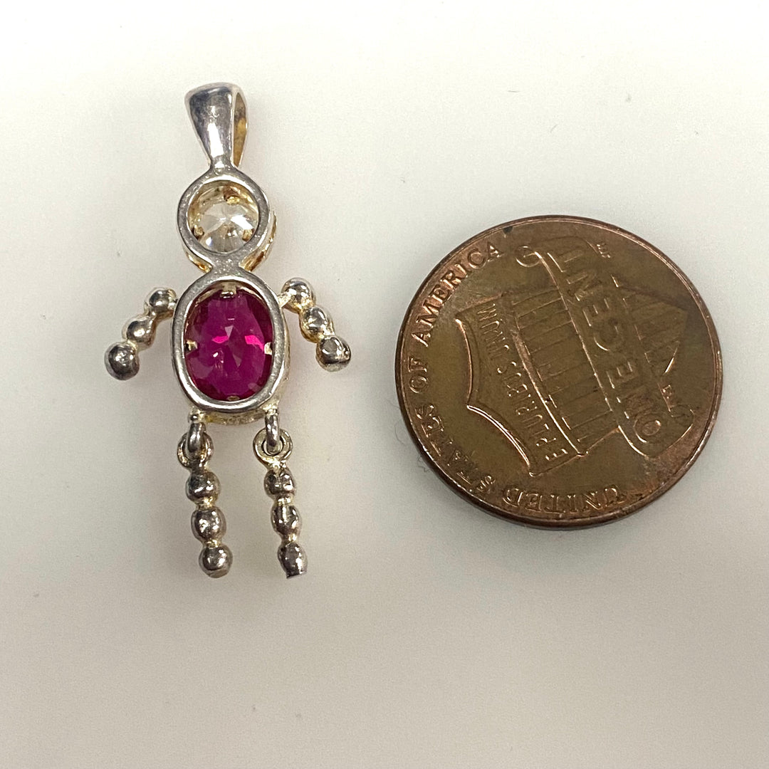 m756 Vintage Birthstone Babies Sterling Silver July Boy Pendant Faceted Stones