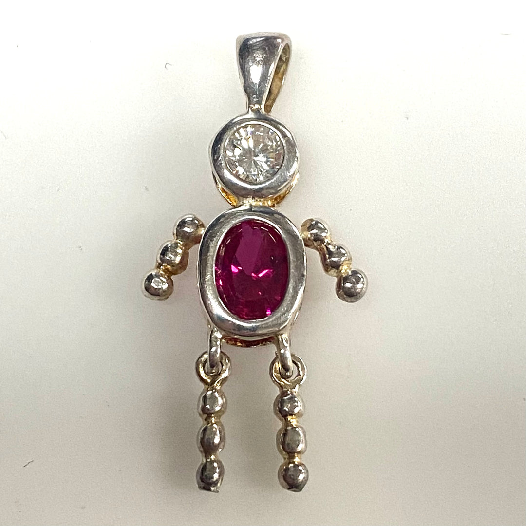 m756 Vintage Birthstone Babies Sterling Silver July Boy Pendant Faceted Stones