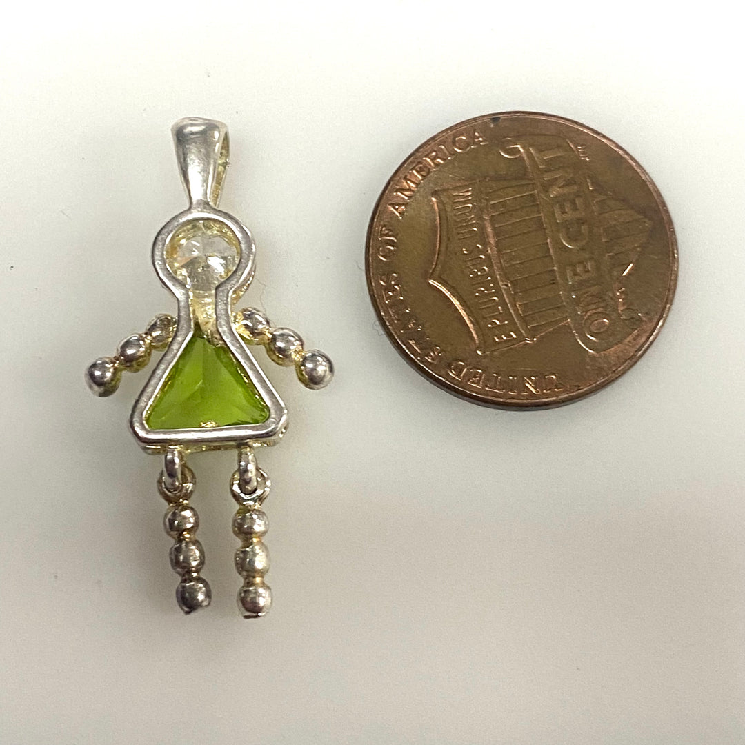 m758 Vintage August Faceted Peridot Birthstone Babies Sterling Silver Girl Pendant