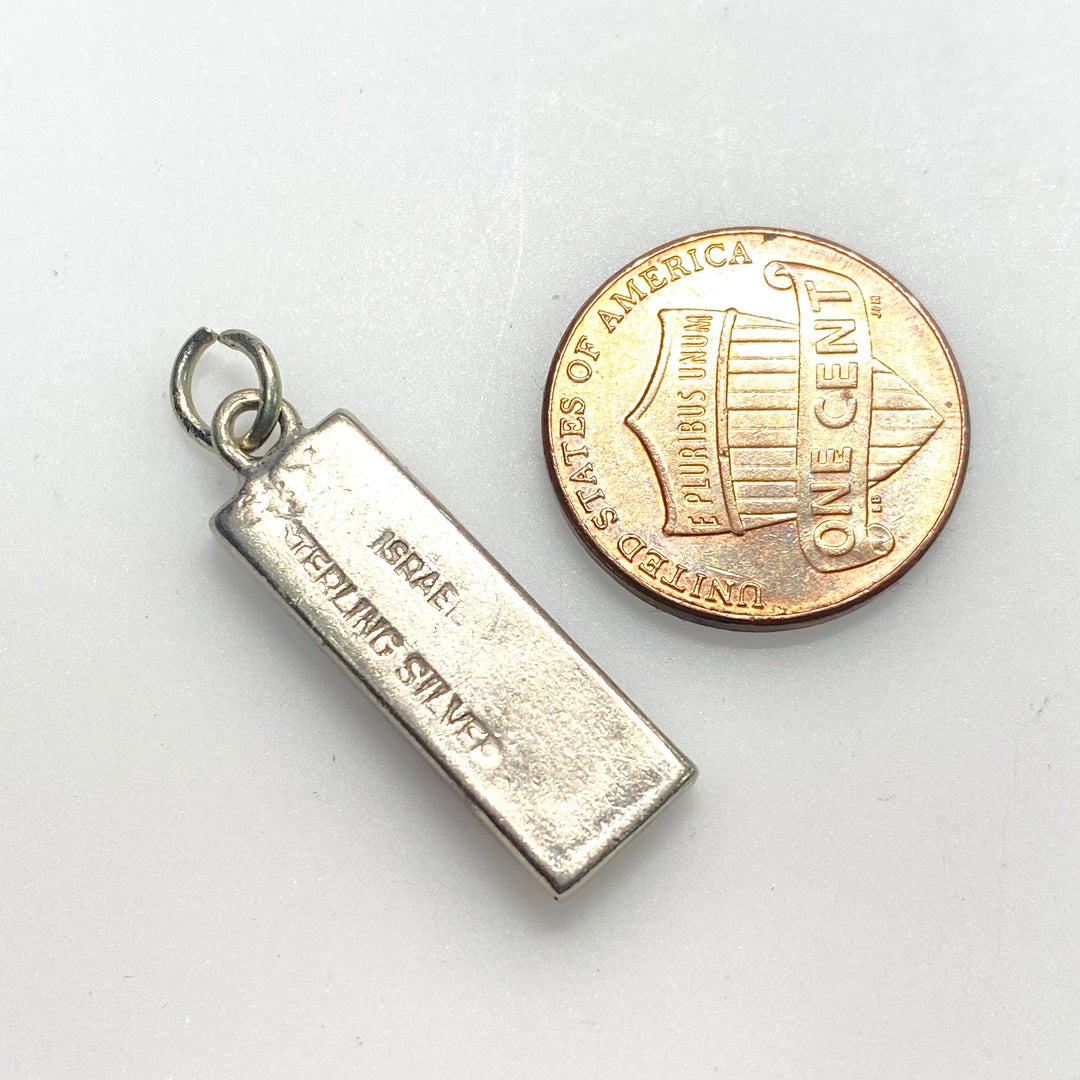 m767 Vintage Sterling Silver Rectangular Pendant Charm Multi-stone & Shell Inlay
