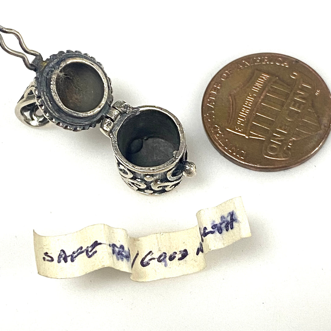 m768 Vintage Sterling Silver Prayer Ash Box Charm Pendant Oxidized Finish
