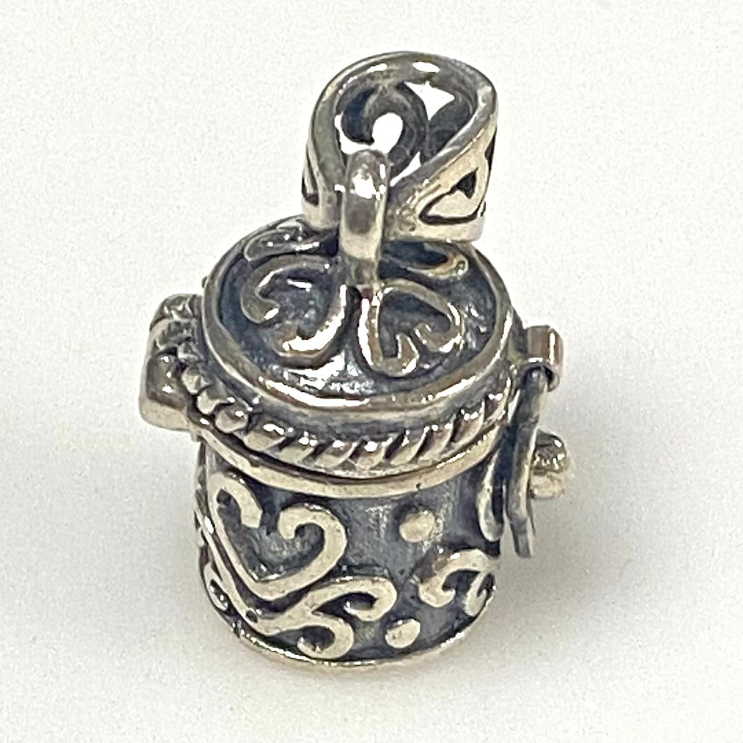 m768 Vintage Sterling Silver Prayer Ash Box Charm Pendant Oxidized Finish