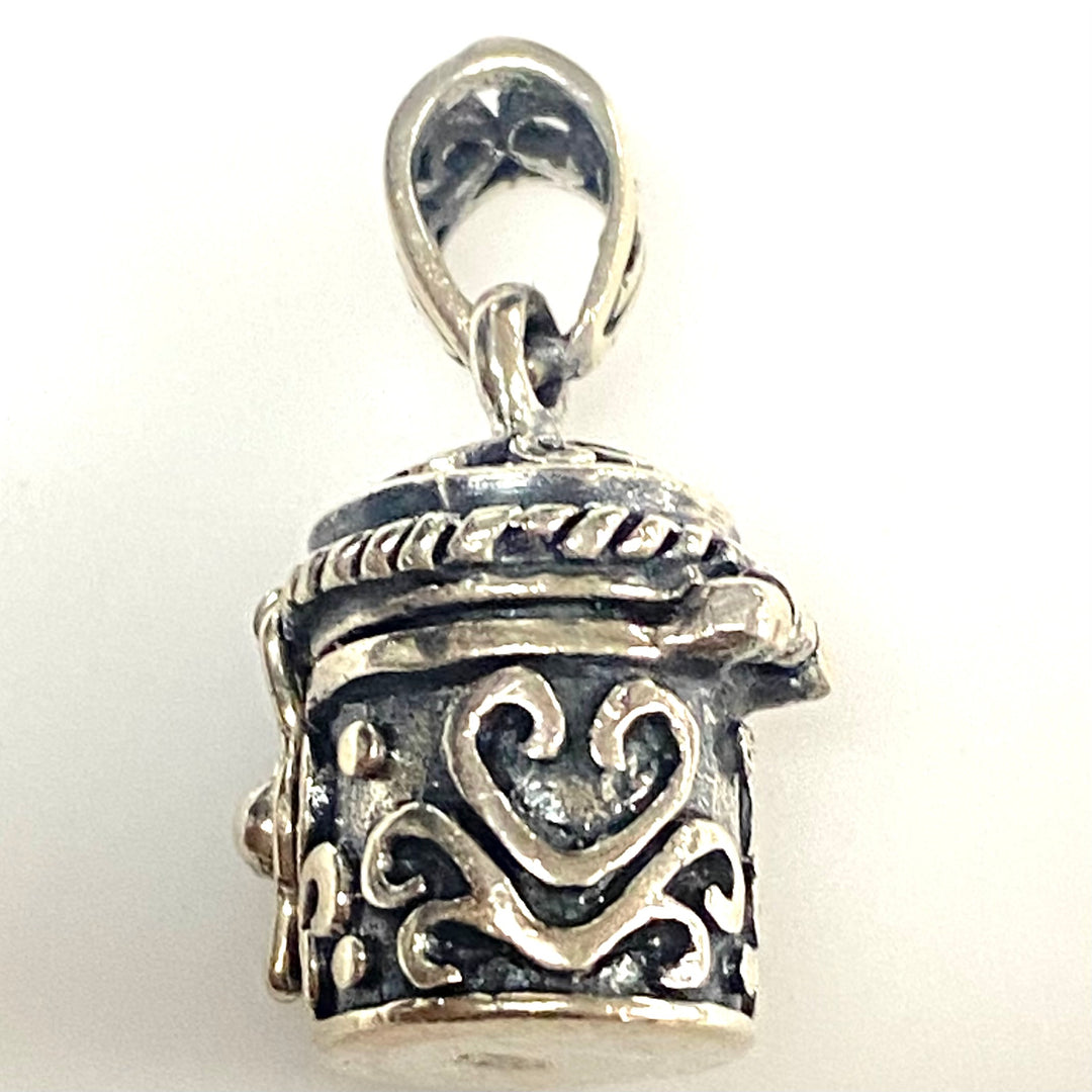 m768 Vintage Sterling Silver Prayer Ash Box Charm Pendant Oxidized Finish