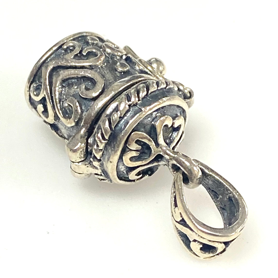 m768 Vintage Sterling Silver Prayer Ash Box Charm Pendant Oxidized Finish