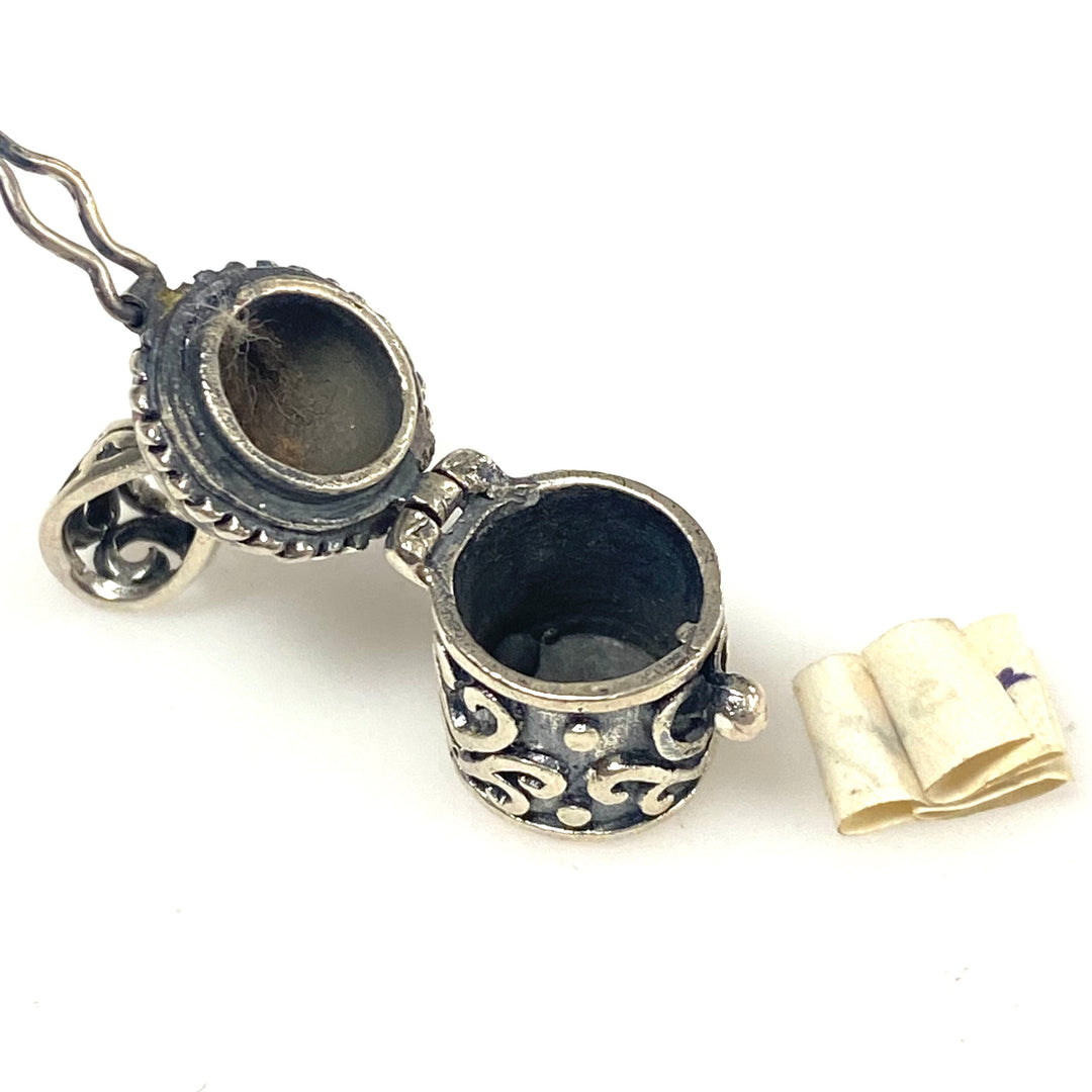 m768 Vintage Sterling Silver Prayer Ash Box Charm Pendant Oxidized Finish