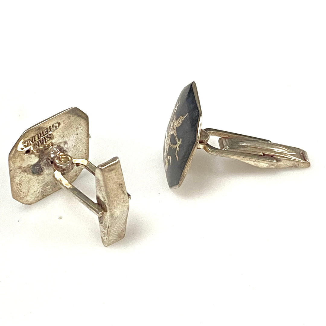 m773 Vintage Nielloware Cufflinks Classical Dancing Figure Motif Made in Siam
