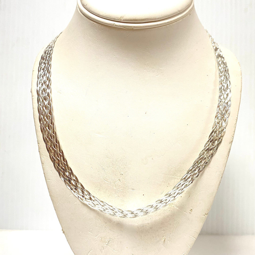 m776 Vintage Sterling Silver Italian Flat Weave Braided Herringbone Chain Necklace 20"
