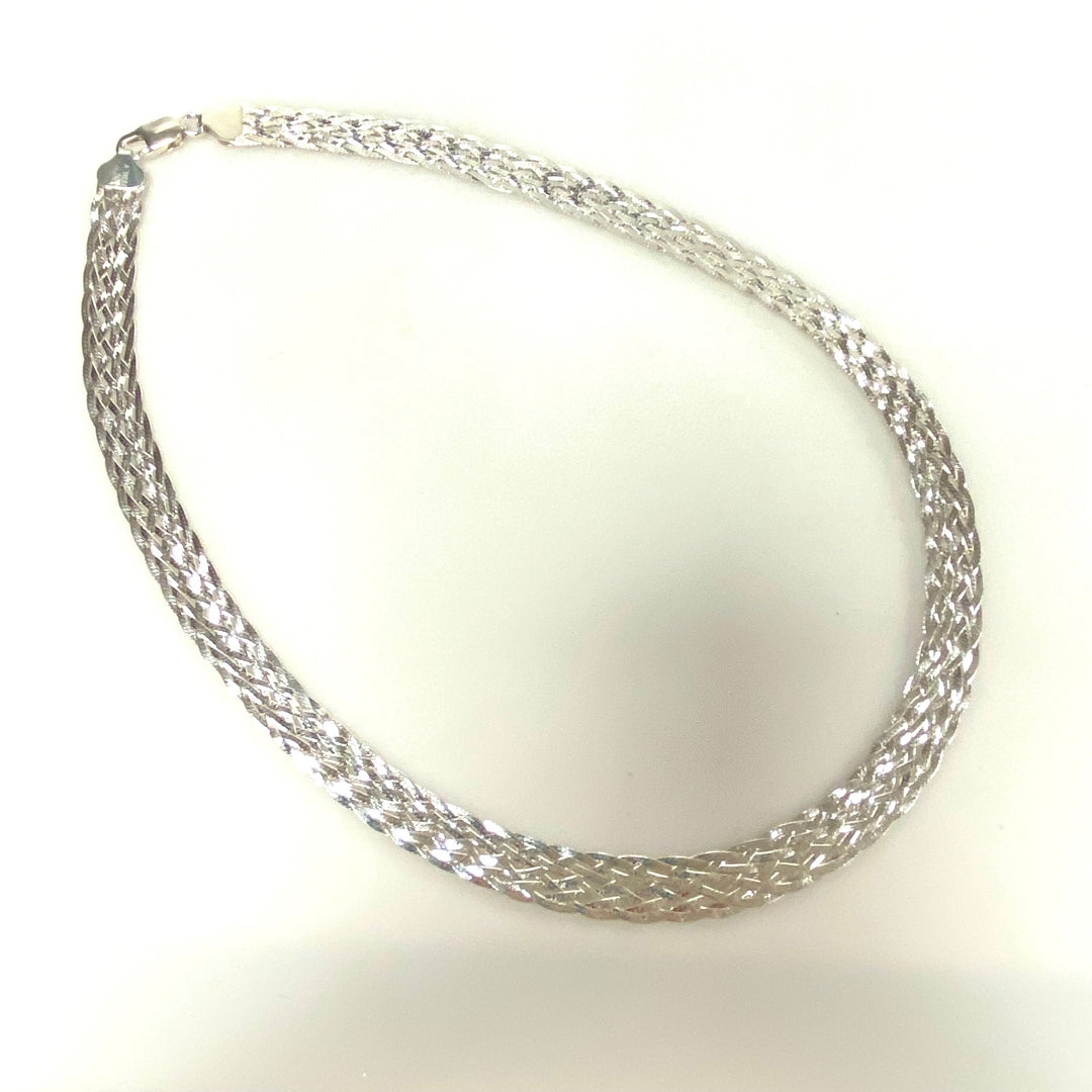 m776 Vintage Sterling Silver Italian Flat Weave Braided Herringbone Chain Necklace 20"