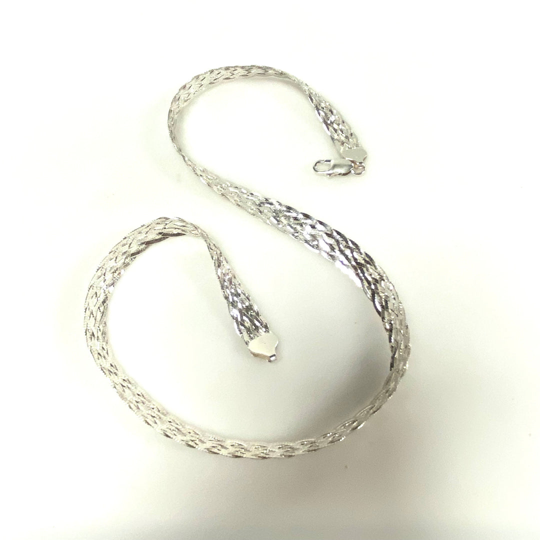 m776 Vintage Sterling Silver Italian Flat Weave Braided Herringbone Chain Necklace 20"