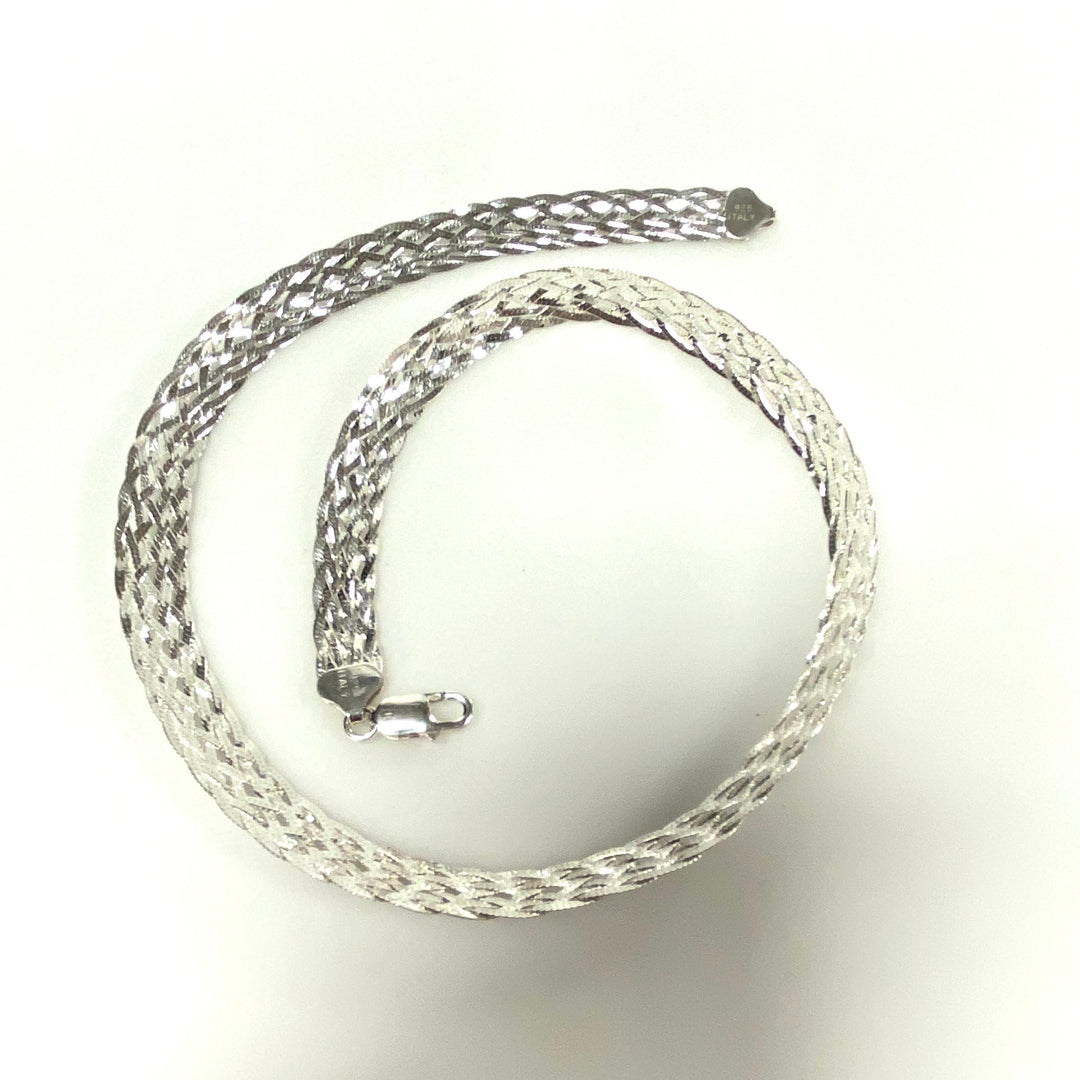 m776 Vintage Sterling Silver Italian Flat Weave Braided Herringbone Chain Necklace 20"