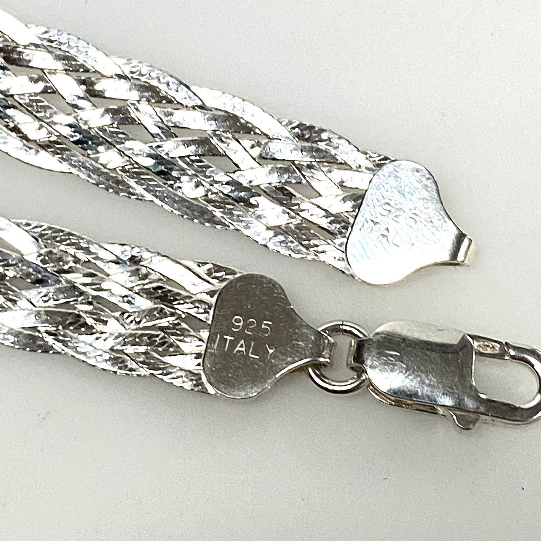 m776 Vintage Sterling Silver Italian Flat Weave Braided Herringbone Chain Necklace 20"