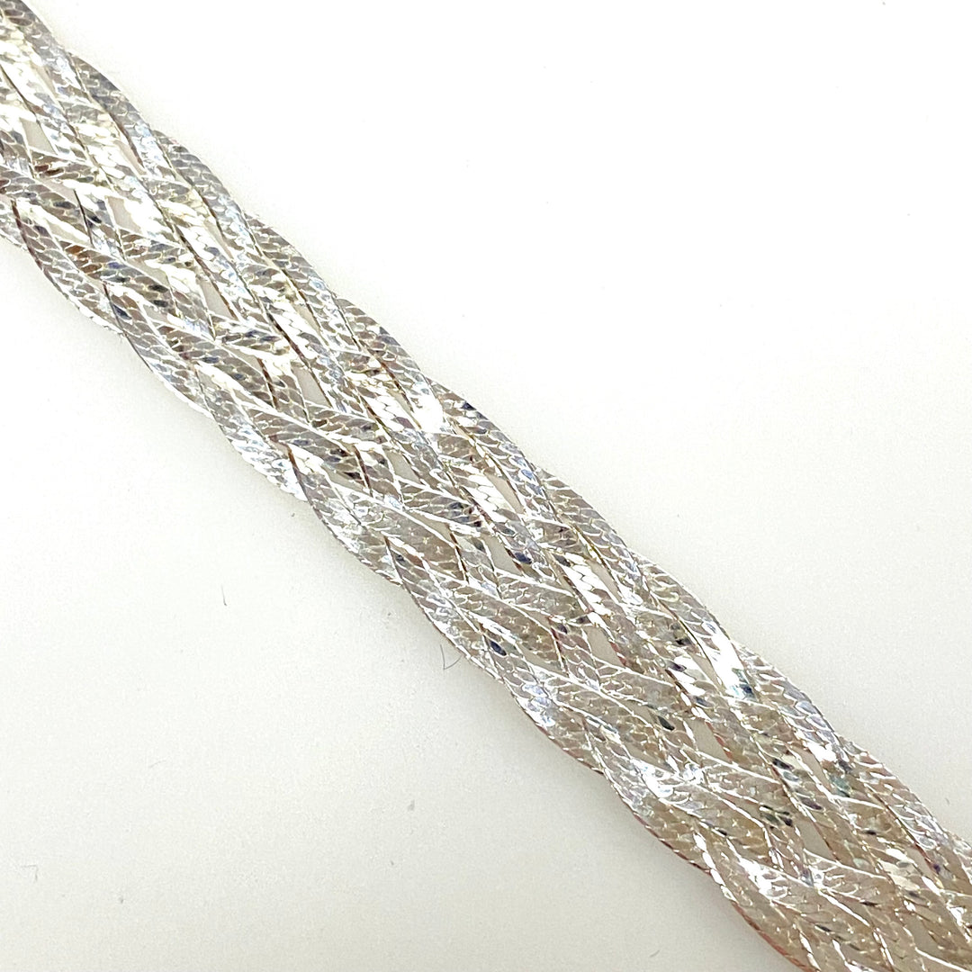 m776 Vintage Sterling Silver Italian Flat Weave Braided Herringbone Chain Necklace 20"