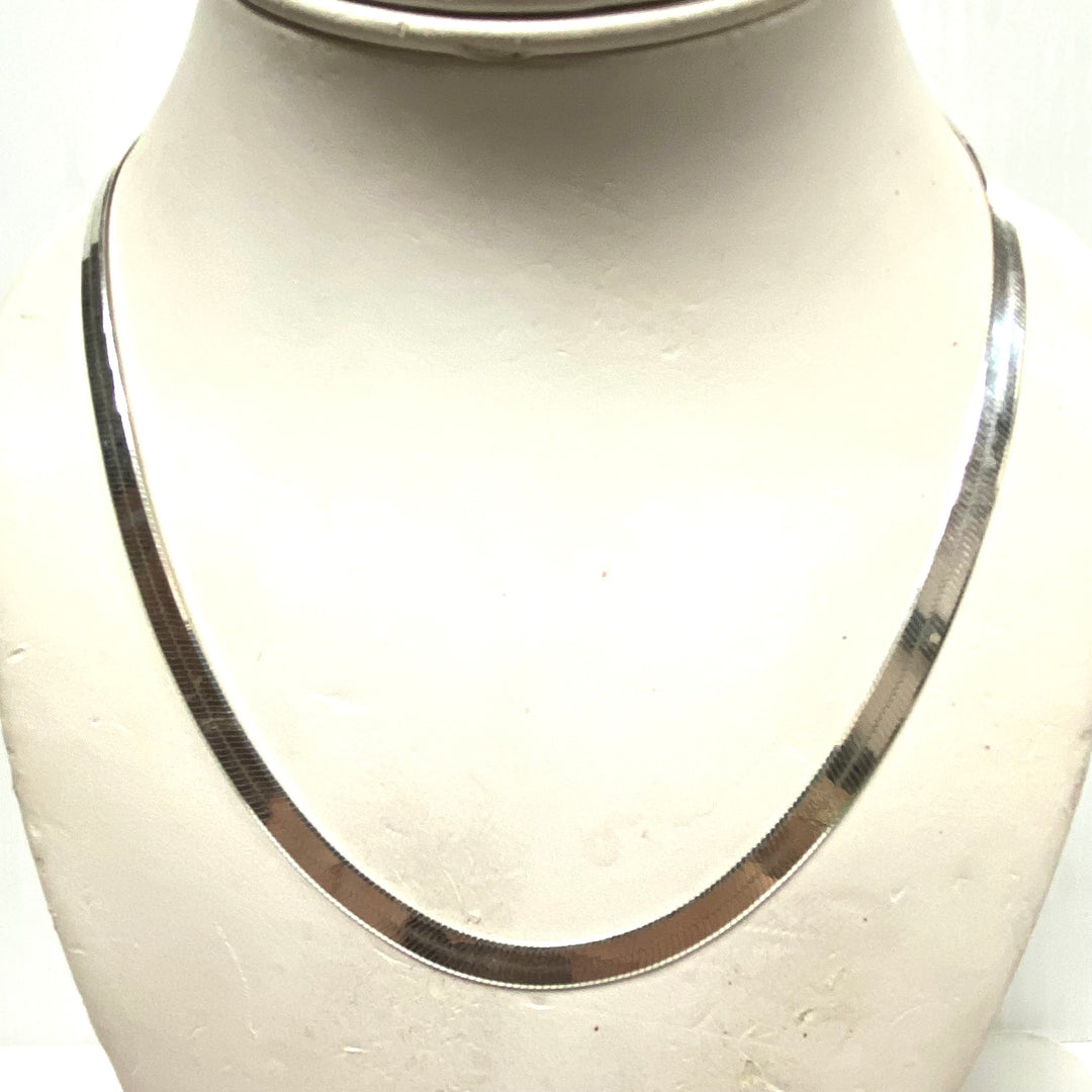 m777 Vintage Sterling Silver Italian Flat Polished Herringbone Necklace Bracelet