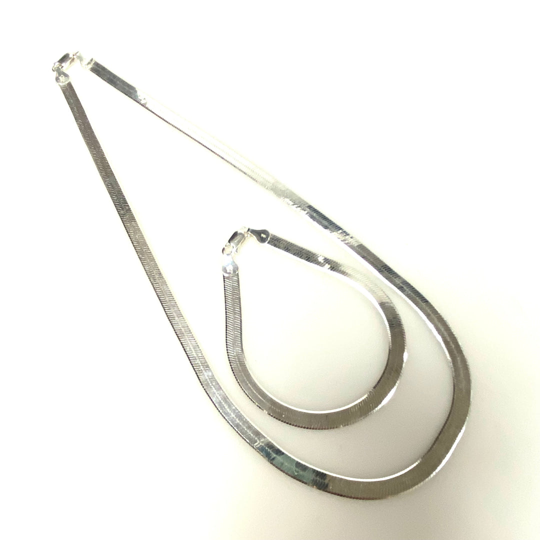 m777 Vintage Sterling Silver Italian Flat Polished Herringbone Necklace Bracelet