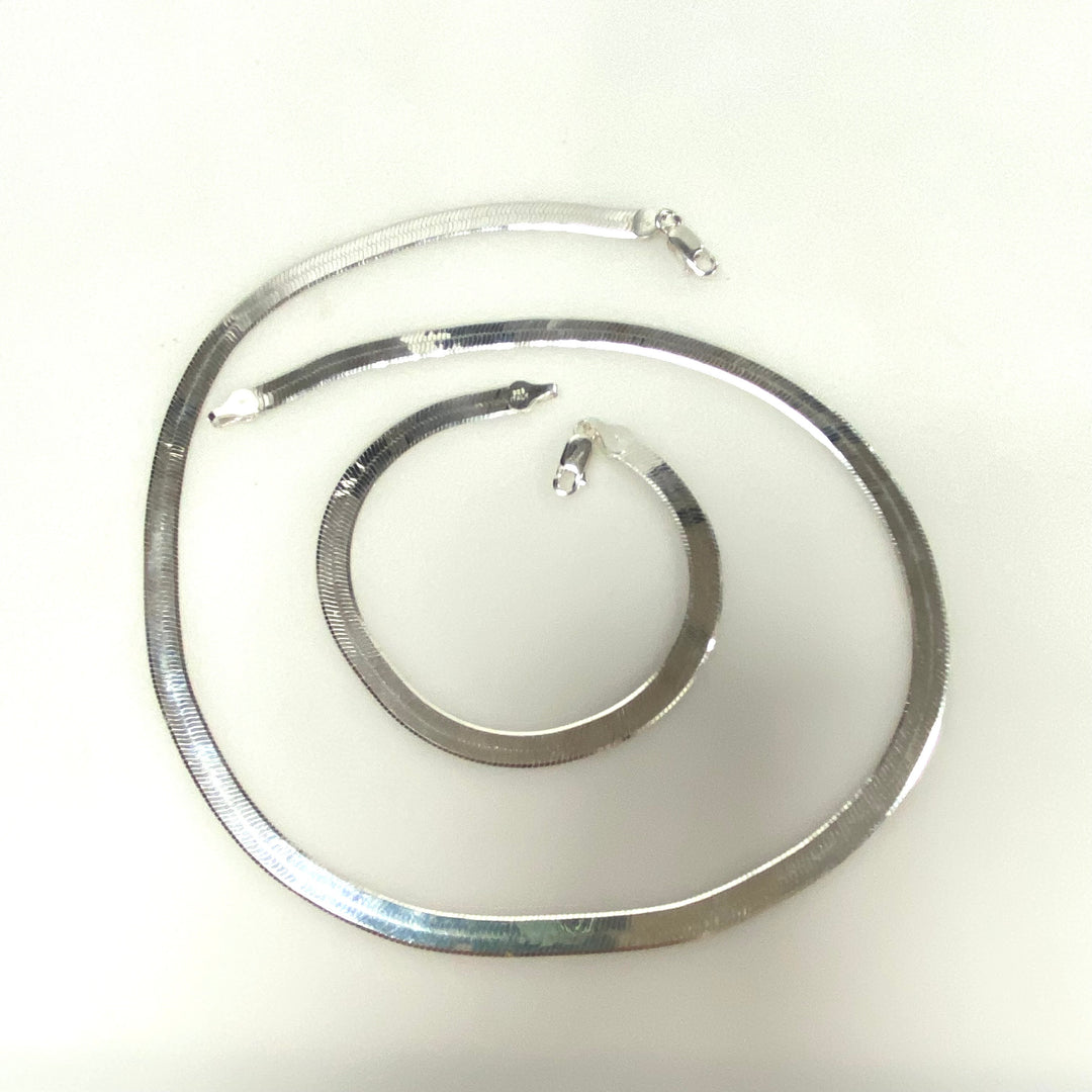 m777 Vintage Sterling Silver Italian Flat Polished Herringbone Necklace Bracelet