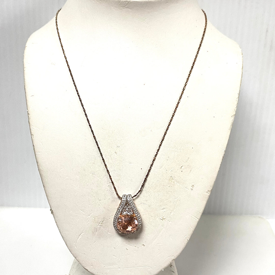 m779 Vintage Sterling Silver Chain Necklace Large Teardrop Gemstone Pendant