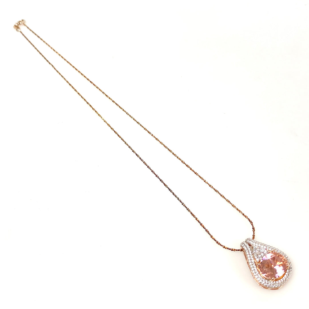 m779 Vintage Sterling Silver Chain Necklace Large Teardrop Gemstone Pendant