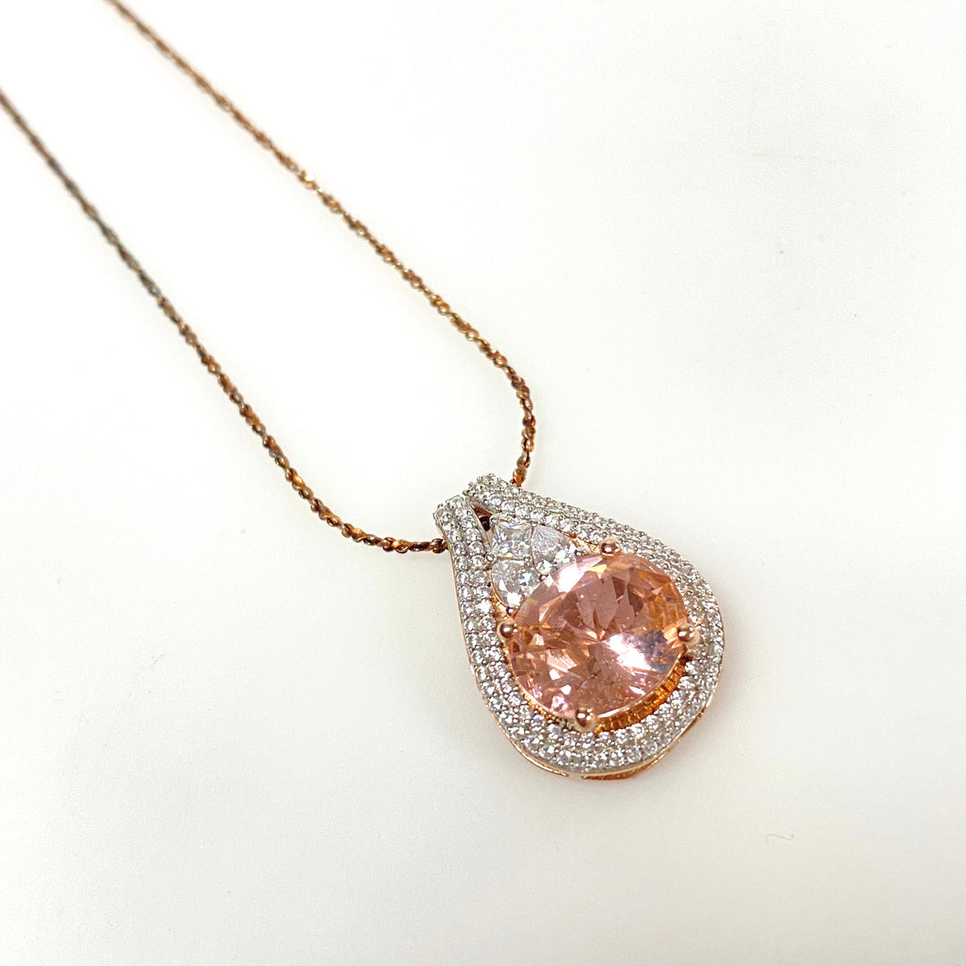 m779 Vintage Sterling Silver Chain Necklace Large Teardrop Gemstone Pendant