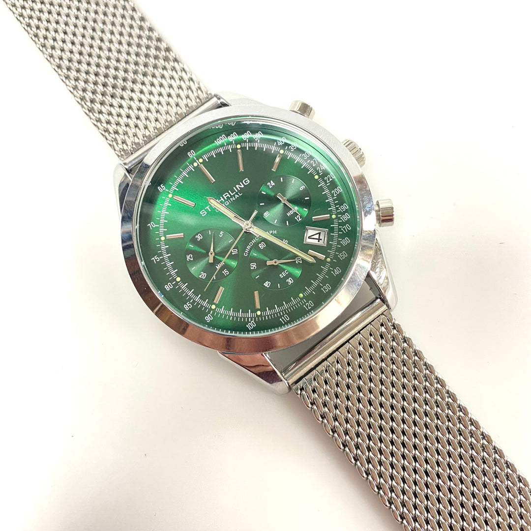 v781 Stührling Original Rialto Chronograph Sunray Green Dial Japan Quartz Watch