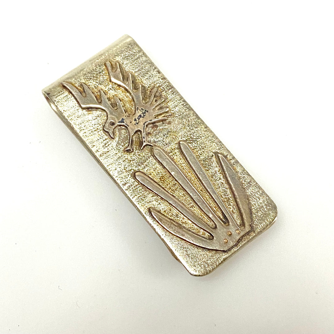 m786 Vintage Sterling Silver 925 Money Clip Cash Holder Eagle & Bear Paw Design