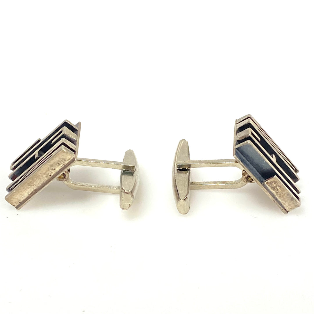 m787 Vintage Modernist / Brutalist Sterling Silver JFM letter Monogram Cufflinks