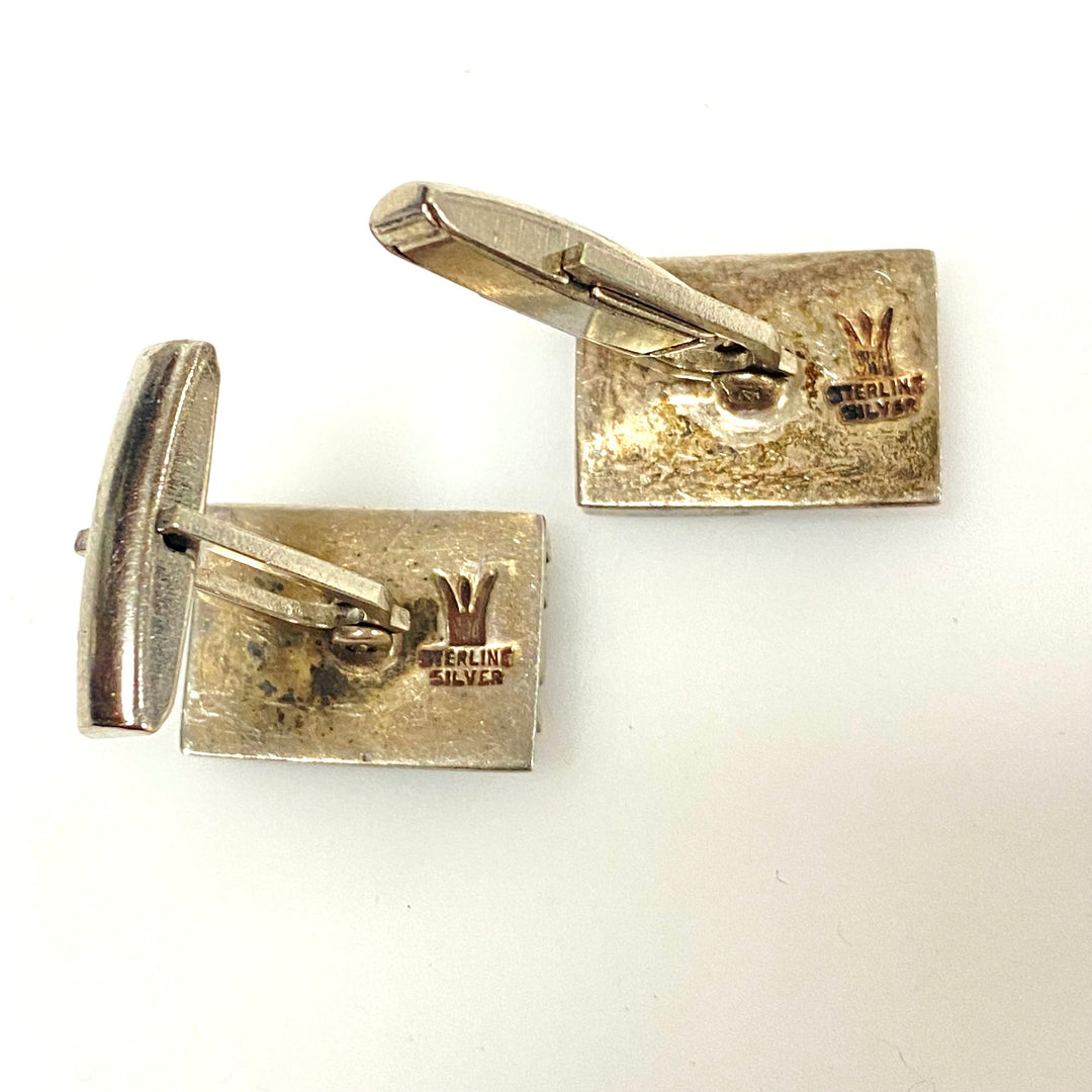 m787 Vintage Modernist / Brutalist Sterling Silver JFM letter Monogram Cufflinks