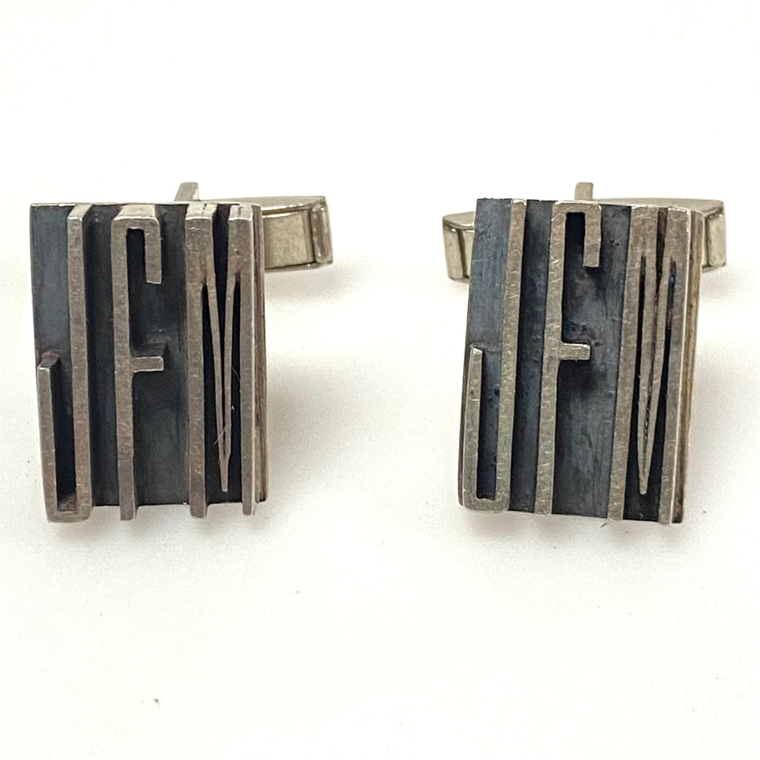 m787 Vintage Modernist / Brutalist Sterling Silver JFM letter Monogram Cufflinks