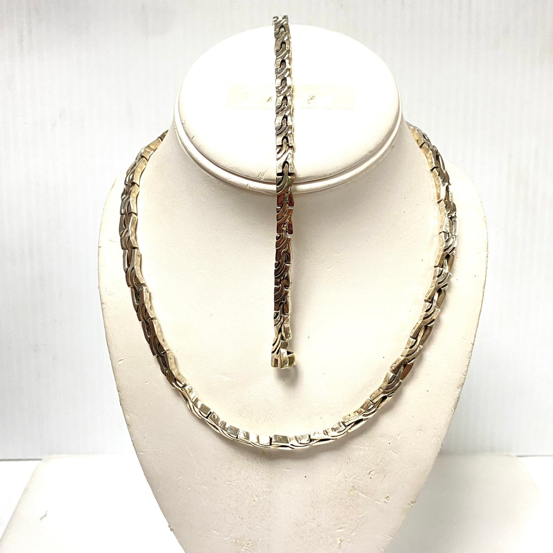 m789 Vintage Mexican Sterling Silver Byzantine Link Necklace and Bracelet Set