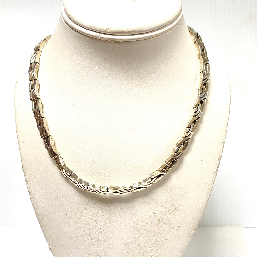 m789 Vintage Mexican Sterling Silver Byzantine Link Necklace and Bracelet Set